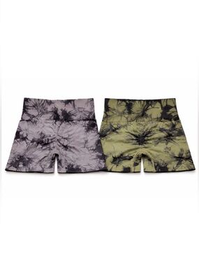 Athletic Scrunch Booty Shorts Set (2) | Tie Dye High Waisted Activewear | Size L